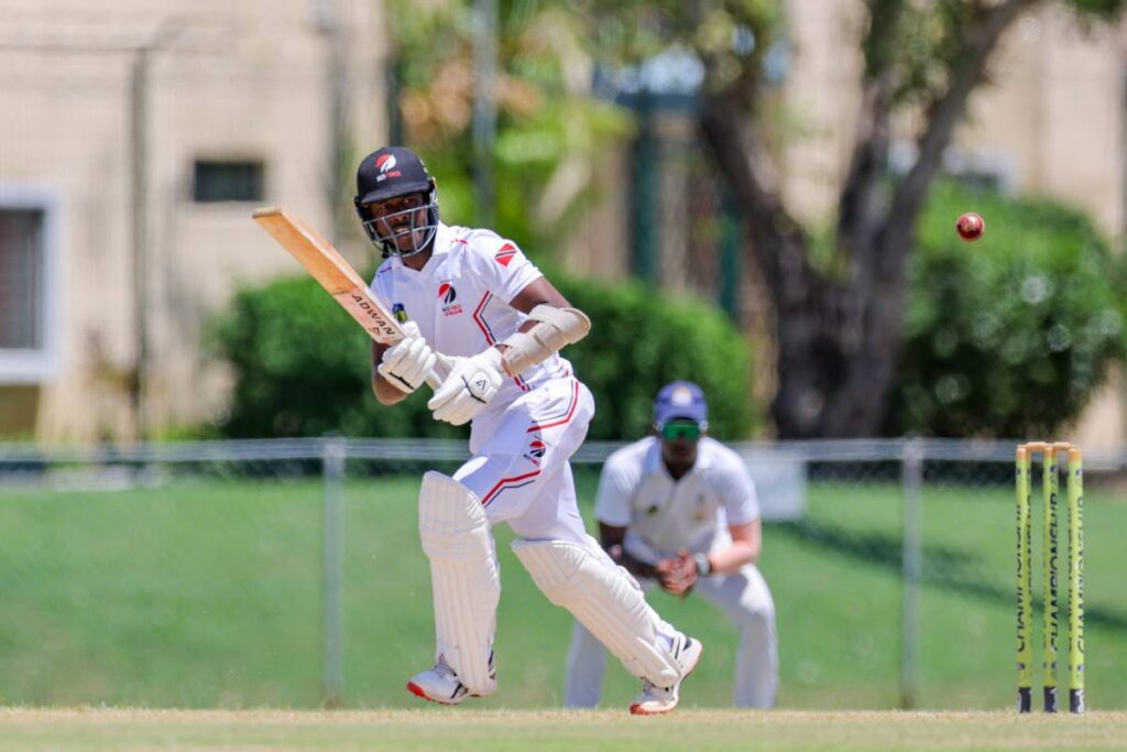 TT Red Force batsman Jason Mohammed plays a shot to the leg side against CCC during round six of the West Indies Regional Championship at the Sir Frank Worrell Cricket Ground, UWI-SPEC, St Augustine on April 10. - DANIEL PRENTICE