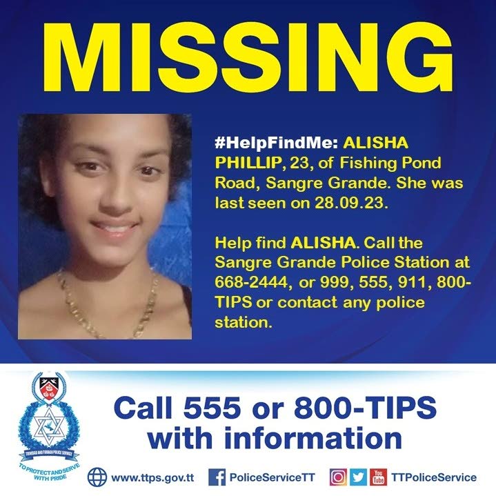 Alisha Phillip has been missing since September 28, 2023. - Photo courtesy TTPS 