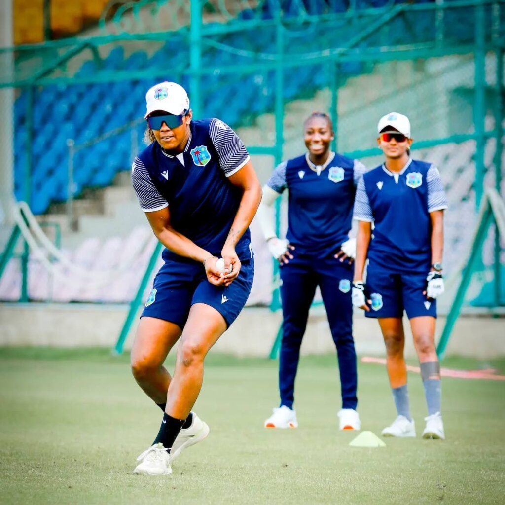 Windies women's team captain Hayley Matthews (L) takes a catch during a training session at the National Bank Stadium, Karachi. - Photo courtesy Windies Cricket. 