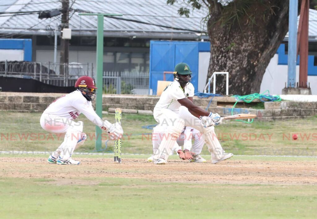 Windward Islands Volcanoes Ryan John plays a shot against Leeward Islands Hurricanes during the West indies Regional Four-Day Championship match at the Queen's Park Oval, St Clair, on Thursday. - AYANNA KINSALE