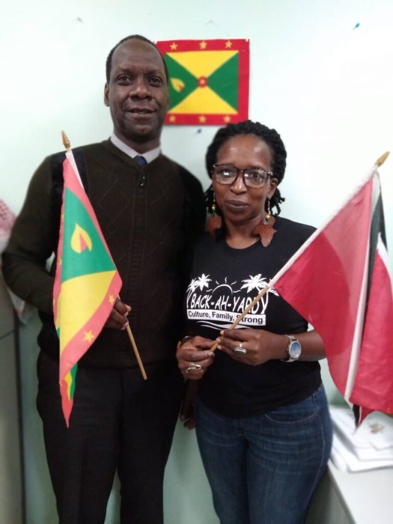 Back-Ah-Yard president Dixie-Ann Joseph with chief cultural officer Adrian Mark at the Ministerial Complex, St George's, Grenada. - 