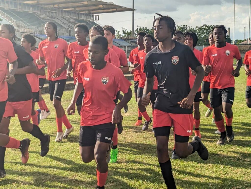 Trinidad and Tobago’s men's under-17 players go through their paces during a training session at the Manny Ramjohn Stadium training field, Marabella. - Photo courtesy TTFA. 