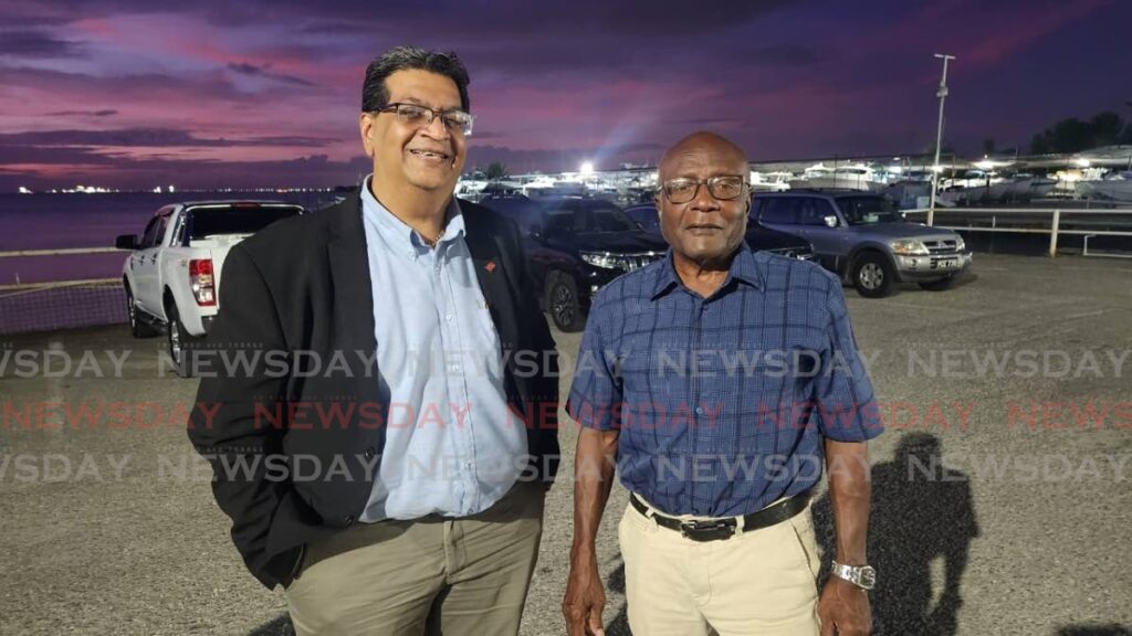 Mayaro MP Rushton Paray, left, and Naparima MP Rodney Charles at the San Fernando Yacht Club for a meeting organised by the UNC's San Fernando West Constituency Group on April 15.  - FILE PHOTO 