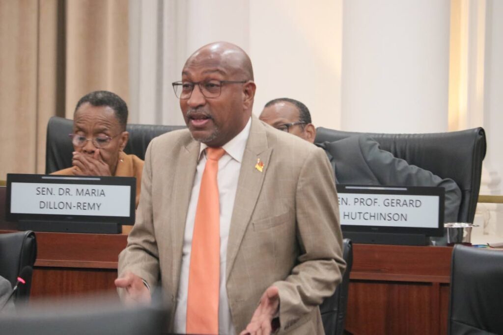 Opposition Senator Anil Roberts makes a point during debate on April 30 in the Upper House on the ICC Men's T20 Cricket World Cup 2024 Bill. - Photo courtesy the Office of the Parliament