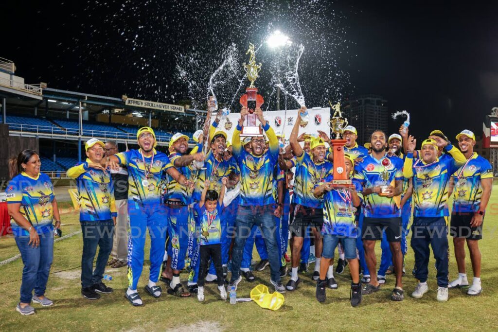 Central Sports celebrate retaining the TKR/TTCB T20 Festival crown after winning the final on May 4 at Queen's Park Oval, Port of Spain. - Photo by Daniel Prentice