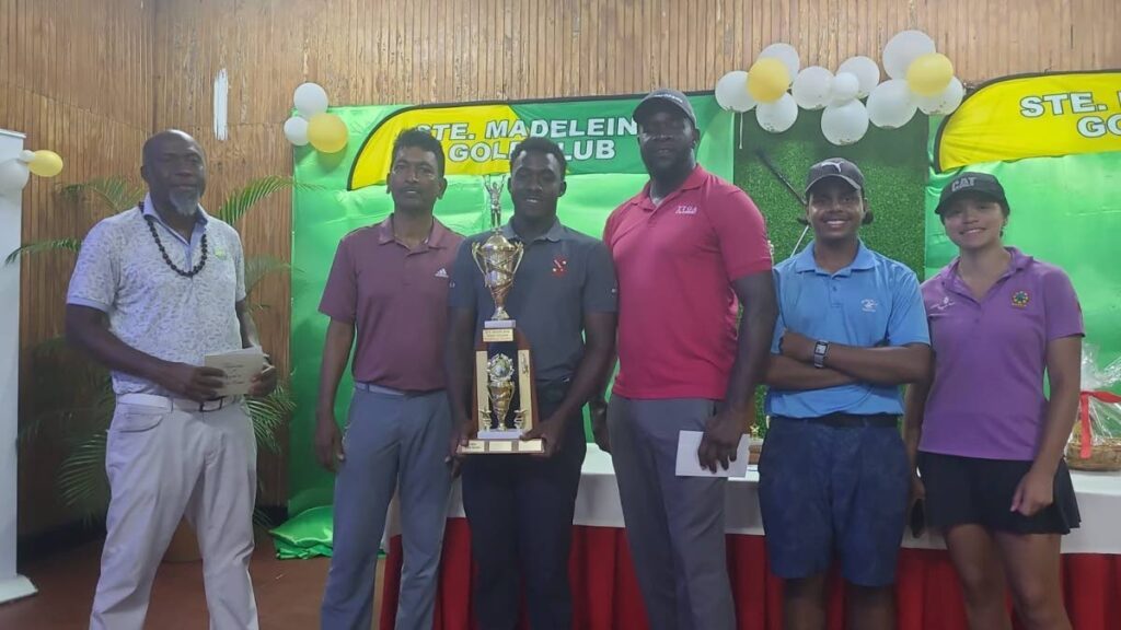 The winners of the Ste Madeleine Golf Open that ended on Sunday.  Chris Richards Snr, from left, Steve Durgadeen, Chris Richards Jnr, Daurance Williams, Evan Samir Ali and Zoe Correia.  - 