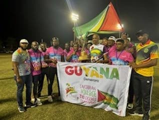 Garvin Medera, Caribbean Airlines CEO (left) with Team Demerara, Guyana, winners of the Caribbean Airlines Village Cricket T10 Tournament - 