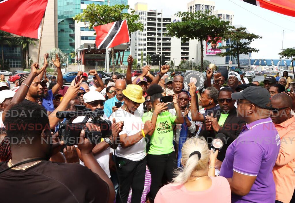 Stakeholders United Movement general secretary Michael Kerr addresses supporters during a protest in support of Auditor General Jaiwantie Ramdass at the Port of Spain Waterfront on May 9. - Photo by Ayanna Kinsale