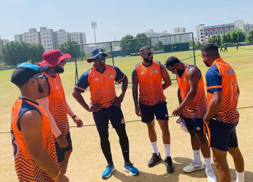 The six TT players at their first practice session in Gujarat India on Wednesday. From left is Kirstan Kallicharan, Liam Mamchan, Navin Stewart, Jesse Bootan, Mbeki Joseph and Jon Russ Jaggessar. Photo courtesy 360 Studios.  - 