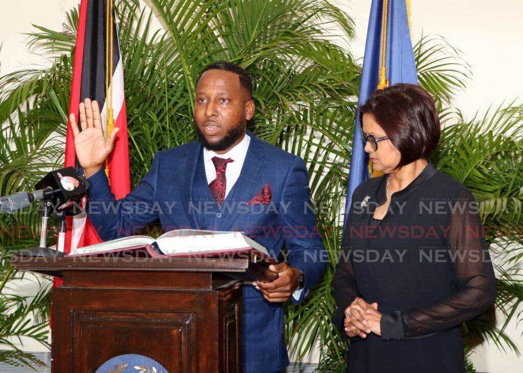 President Christine Kangaloo swears in new THA Secretary of Community Development, Youth Development and Sport during a ceremony at the Office of the President, St Ann's, on May 14. - Photo by Ayanna Kinsale