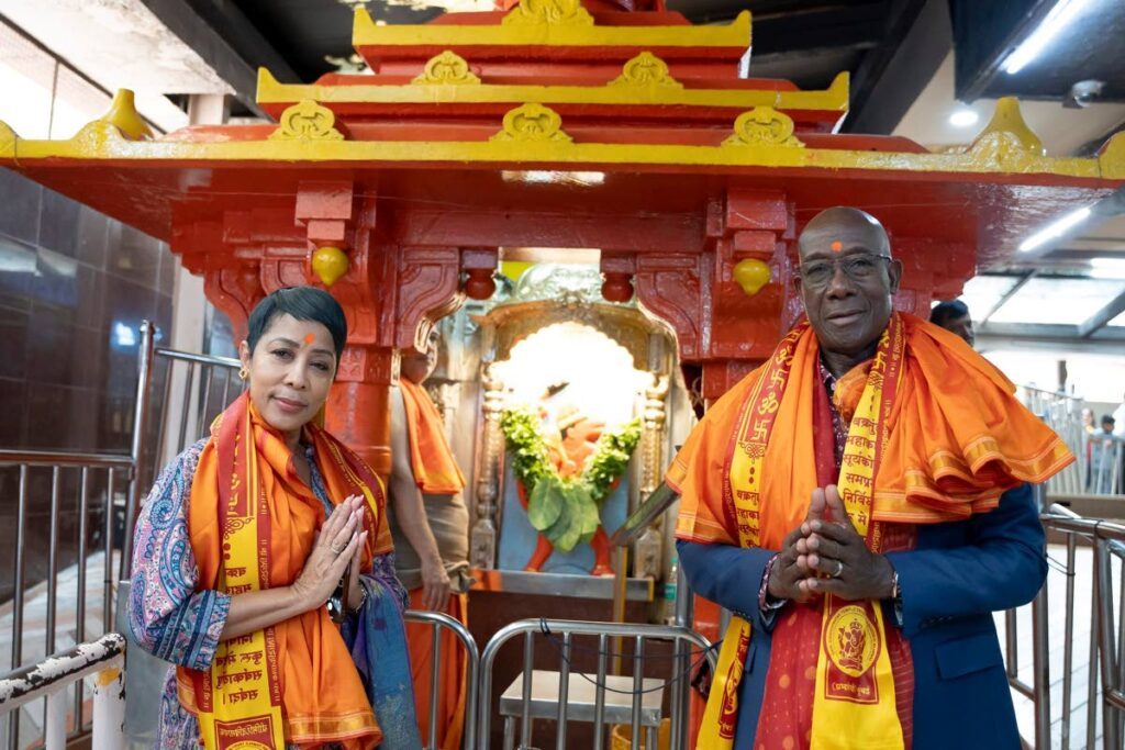 Dr and Mrs Rowley at the Shree Siddhivinayak Temple in Mumbai on May 18. - Photo courtesy  Dr Keith Rowley's Facebook page