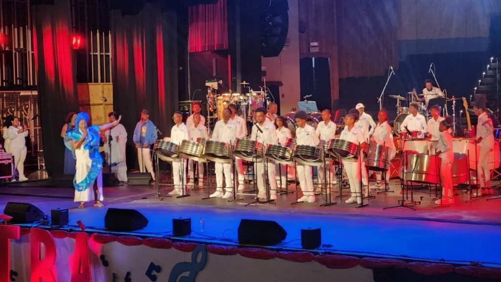 Empress Aje performs with Fonclaire Steel Orchestra and the youth players.  - Yvonne Webb