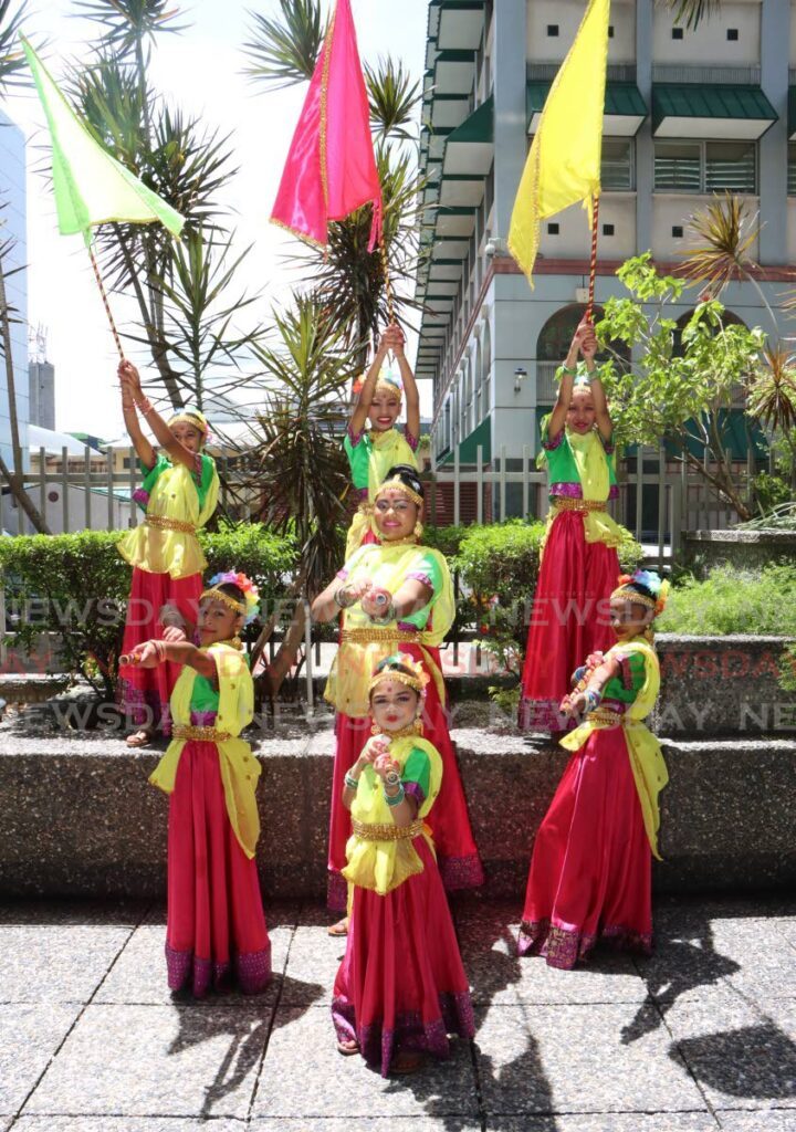 Dancers from Penal Rock Road Hindu School performed at Indian Arrival Day celebrations hosted by the Ministry of Education on St Vincent Street, Port of Spain on May 24. - Photo by Angelo Marcelle