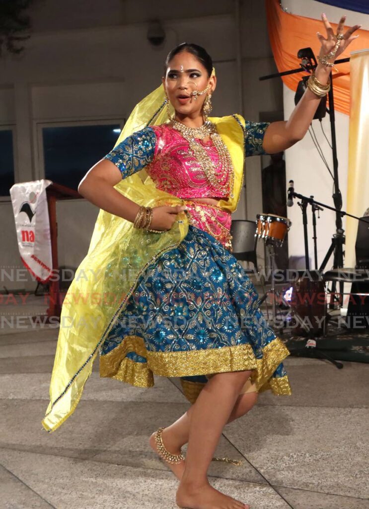 Dana Seepersad of the Nritya Sanam Dance Company, performs an Indian folk dance at the Indian Arrival Day cultural show, hosted by the Mahatma Gandhi Institute for Cultural Co-Operation on May 24.  - Angelo Marcelle