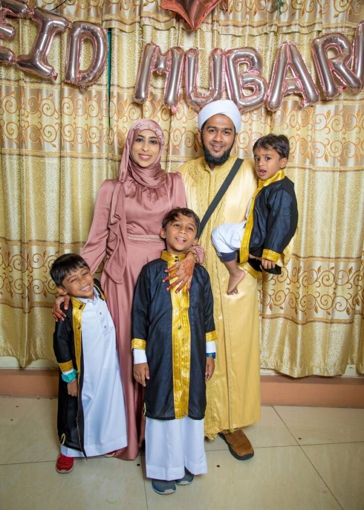 Imam Salahudeen Mohammed with his wife, Dr Nuriya Mohammed and their children Husayn, left, Mutasim and Osmaan for Eid 2024. - 