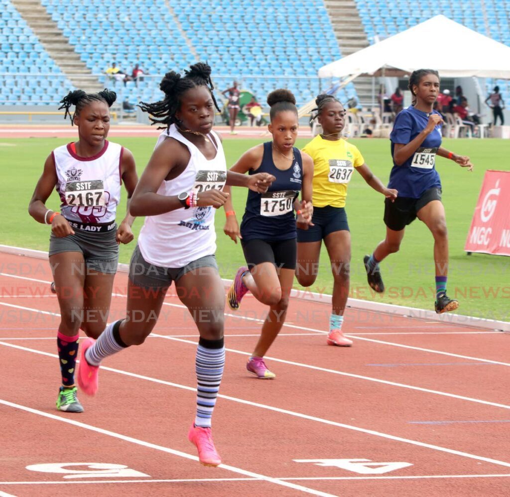 FILE PHOTO: Xiah Tobias competing for her school Scarborough Secondary in a girls under-15 200m race earlier this year at the Hasely Crawford Stadium, Mucurapo. - Photo by Angelo Marcelle