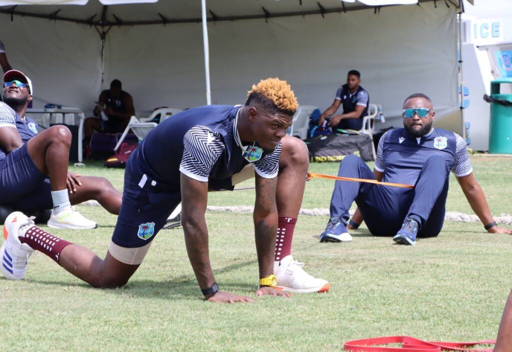 West Indies vice captain Alzarri Joseph trains under the guidance of West Indies staff at the UWISPEC, St. Augustine ahead of the ICC T20 World Cup. - Photo by Ayanna Kinsale