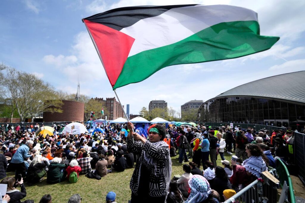 Students gather at a pro-Palestinian student encampment on the campus of the Massachusetts Institute of Technology in Cambridge. AP Photo - 