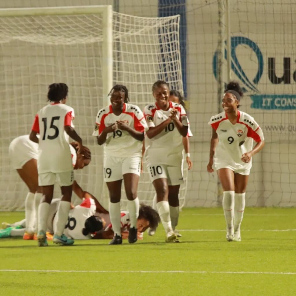 Trinidad and Tobago players celebrate a goal in the Caribbean Queen's Tournament in Curacao. - Photo courtesy TTFA