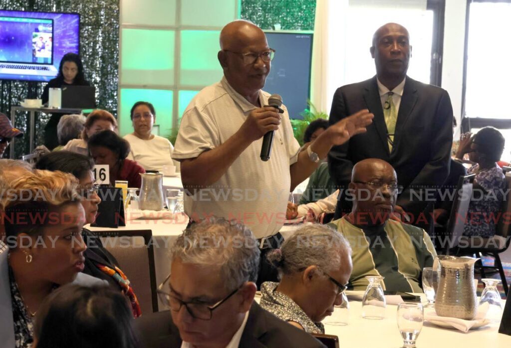 NEL shareholder Gokool Seemungal speaks during the annual general meeting at the Hilton Trinidad, Port of Spain, on June 6. - ROGER JACOB