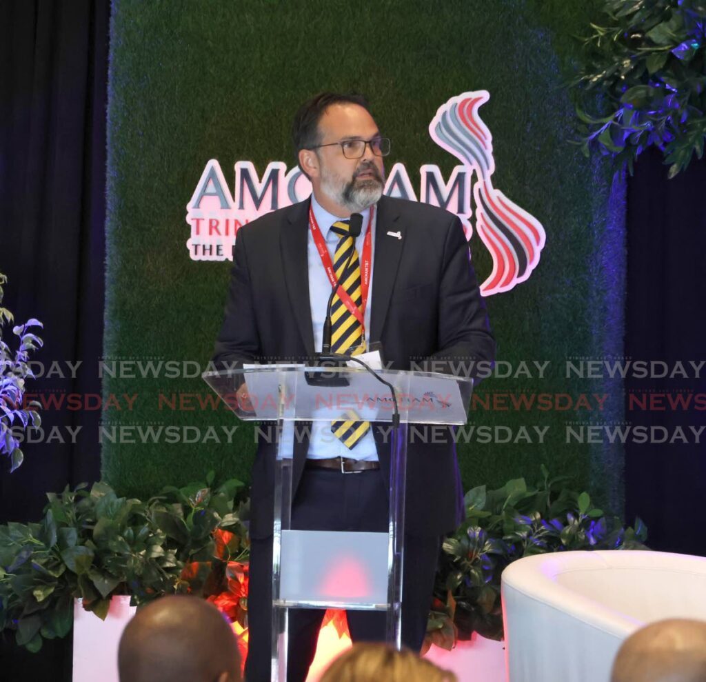 AmchamTT president Stuart Francoo speaking at the chamber's AGM on Friday at the Hilton Trinidad in St Ann's. PHOTO BY ROGER JACOB - ROGER JACOB