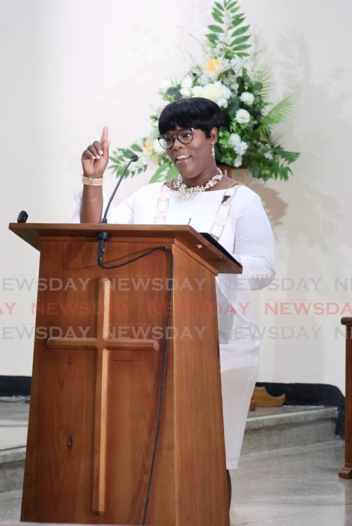 Diego Martin Mayor Akeliah Glasgow-Warner speaks to burgesses during the Diego Martin Borough Corporation's first anniversary interfaith service at the Church of the Nativity in Diego Martin on June 8. - Photo by Roger Jacob