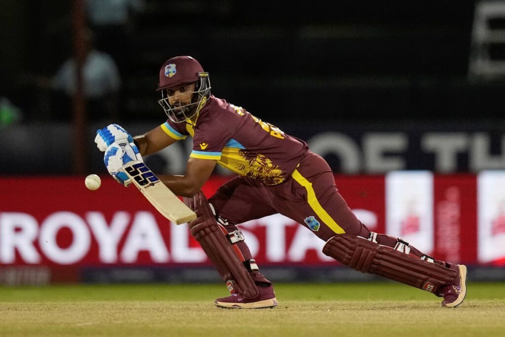 West Indies batsman Nicholas Pooran plays a shot against Uganda in the ICC T20 World Cup on June 8. 