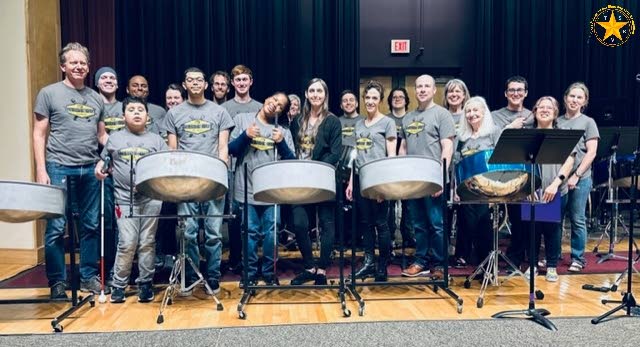 Pan educator CJ Menge, left, has been playing pan professionally since 1992, and founded the Inside Out Steelpan programme in Austin, Texas. - 