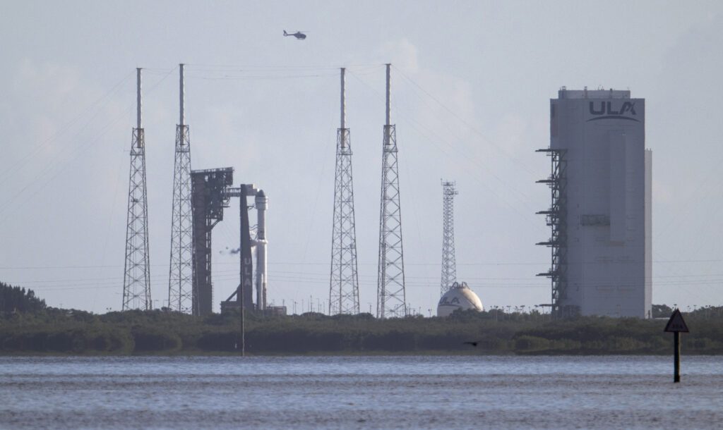 A United Launch Alliance Atlas V rocket with Boeing’s CST-100 Starliner spacecraft aboard is seen on the launch pad at Space Launch Complex 41 on June