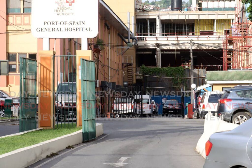 New electronic security gates (in the distance) have been installed at the entrance to the accident and emergency department at the Port of Spain General Hospital on June 13, in response to a fatal attack by gunmen at the facility on June 2. - Photo by Faith Ayoung