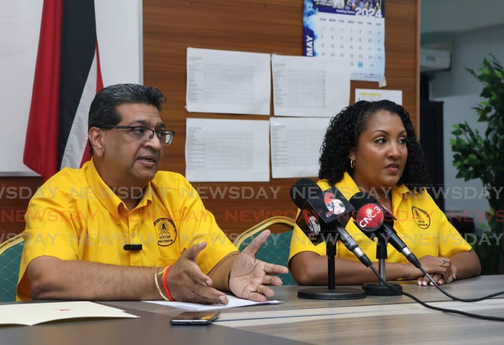 Mayaro MP Rushton Paray and Tabaquite MP Anita Haynes-Alleyne during a press conference at the United Patriots headquarters in Mc Bean, Couva, on June 16. - Photo by Venessa Mohammed