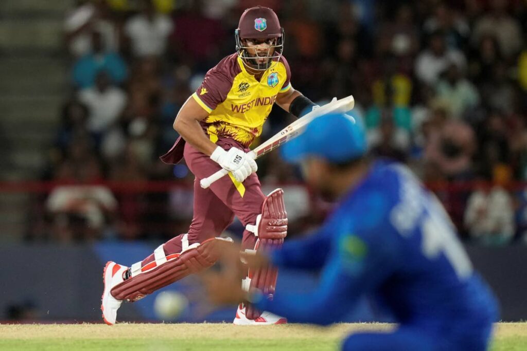 West Indies' Shai Hope plays a shot against Afghanistan during an ICC Men's T20 World Cup cricket match at Daren Sammy National Cricket Stadium in Gros Islet, Saint Lucia, June 17. - AP PHOTO