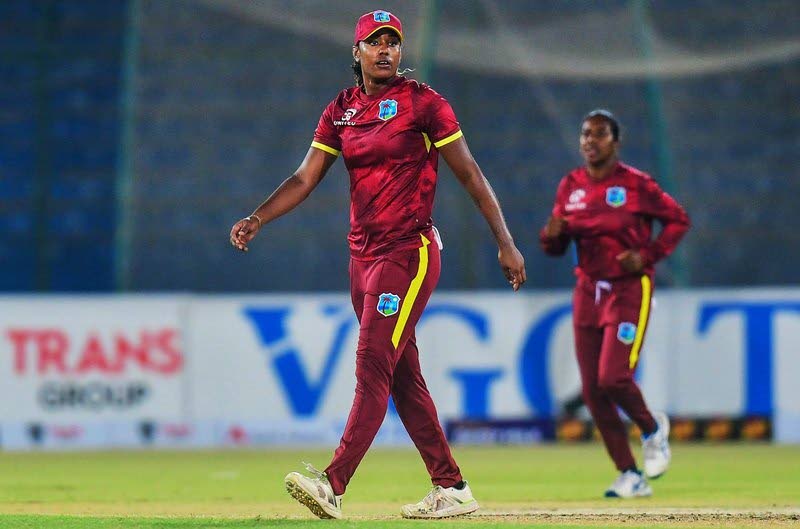 West Indies women's captain Hayley Matthews (forefront) surveys the field. - Photo courtesy CWI Media