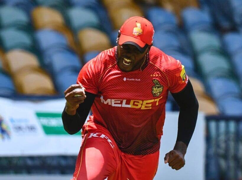 Allrounder Kadeem Alleyne takes a catch during CPL action for Trinbago Knight Riders in the 2023 season. Photo courtesy TKR - 