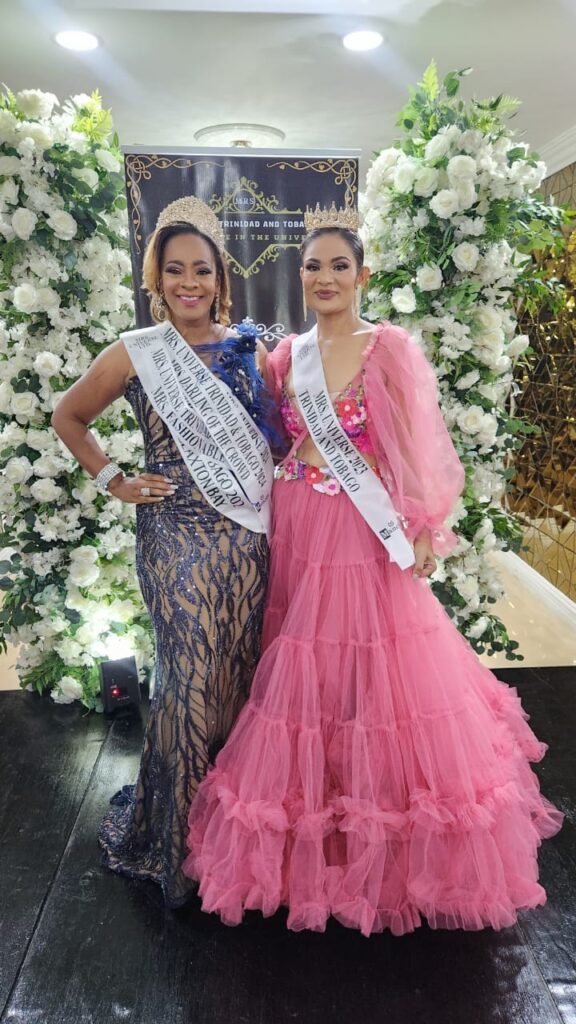 The 2023 Mrs Universe representative Aleada Meah, right, poses with the 2024 winner of the competition Melissa John-Ramsubagh. The final leg of the competition was held on May 29 at the Dennis P Ramdan Complex, Couva. - Photo by Yvonne Webb