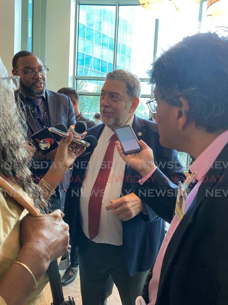 St Vincent and the Grenadines Prime Minister Dr Ralph Gonsalves speaks to media at the Hyatt, Port of Spain. - Narissa Fraser