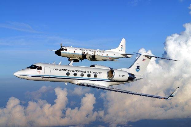 NOAA Gulfstream IV-SP and Lockheed WP-3D Orion. - Photo courtesy NOAA