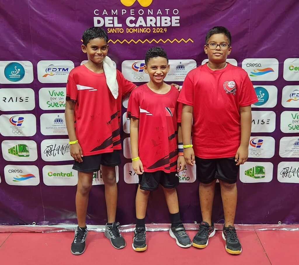 TT under-11 boys table tennis team (from left) Tristan Soomarie, Zayden Sagramsungh and Trent Sampath earned team silver in the Caribbean Mini and Pre-Cadet Championships.  - 