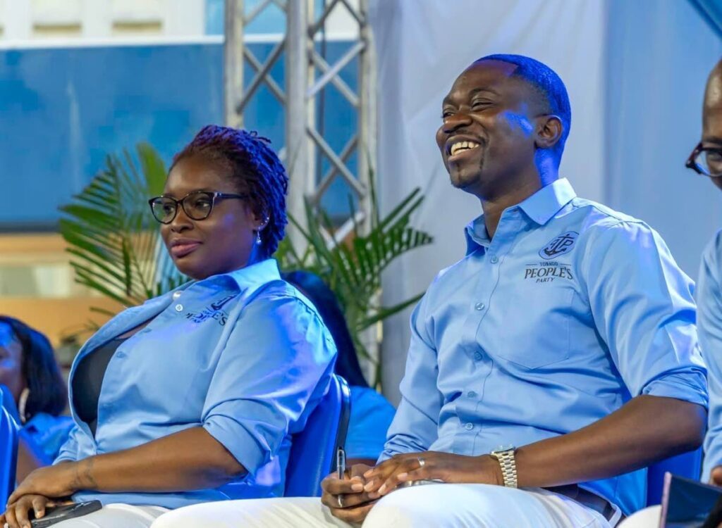 Chief Secretary Farley Augustine, right, was elected unopposed as political leader of the Tobago People's Party on Sunday. Deputy Chief Secretary Dr Faith BYisrael, left, was elected deputy political leader.  - Photo courtesy the TPP