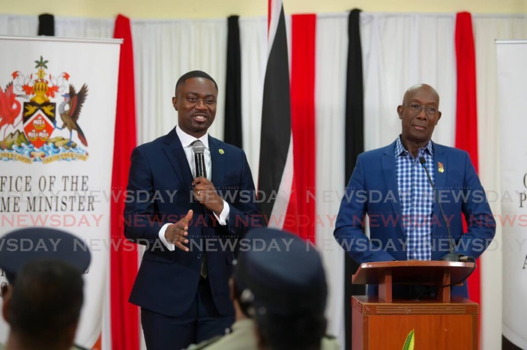 Chief Secretary Farley Augustine addresses media at a press conference on Tuesday alongside Prime Minister Dr Keith Rowley at the Office of the Prime Minister, Central Administrative Services Tobago, Scarborough, Tobago. - Photo by Visual Styles 