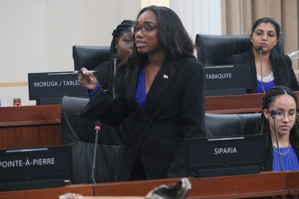 Opposition leader and MP for Siparia Renee Atwell contributes to debate on a motion to introduce legislation within 12 months to make sextortion a criminal offence during the Women Parliamentarians of TT, Young Women Empowered to Serve (YES) Leadership Programme mock debate at the Red House, Port of Spain, on July 9.