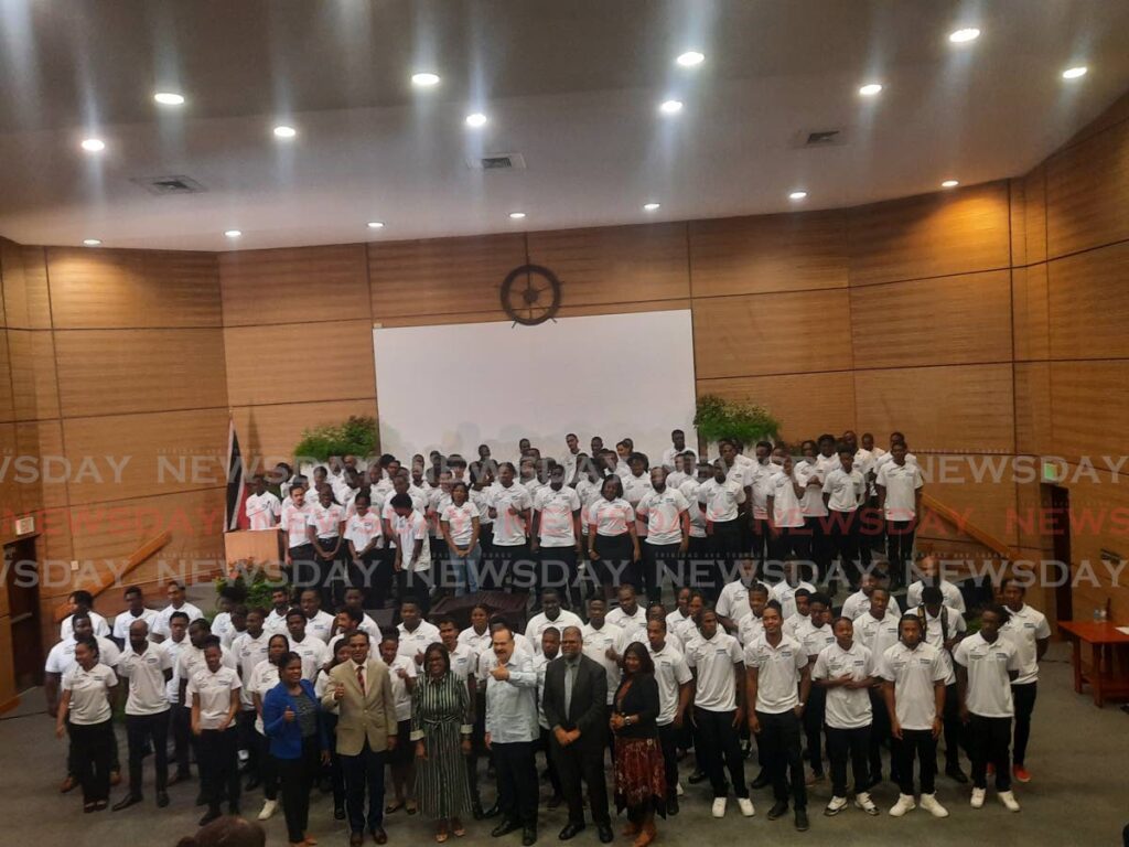 L-R: Ministry officials and recruits at the launch of the Yachting Marine Apprenticeship Programme (YMAP) at the UTT Marine Campus, Western Main Road, Chaguaramas, on July 10 - Photo by Paula Lindo