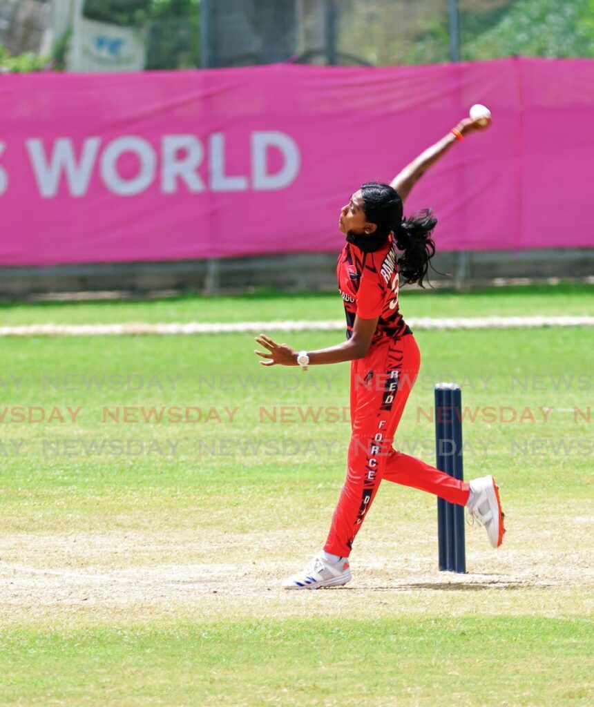 West Indies women's Under-19 captain Samara Ramnath bowls during a match for the TT Under-19 team at the 2024 CWI Rising Stars Under-19 Women's Championship earlier in July. - Photo by Venessa Mohammed