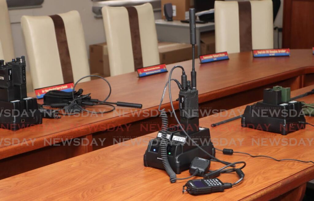 Some of the Harris radios donated to the Ministry of National Security from the US Southern Command (Southcom) at a handover function held at Staubles Bay, Chaguaramas on July 19. - Photo by Angelo Marcelle