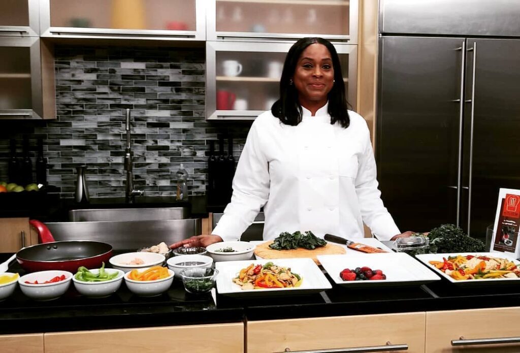 Chef Kashia Diaz on set at US cable channel NBC. - 