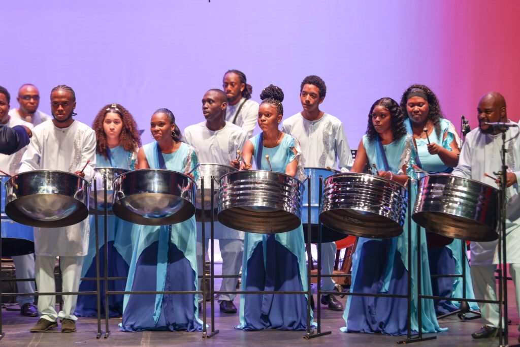 Uni Stars pannists plays their Tune of Choice, Ocean, during the Trinidad and Tobago National Steelband Music Festival Single Pan finals Competition at Queen's Hall on July 27, 2024 in Port of Spain. Uni Stars was named the Champions. - Photo by Daniel Prentice