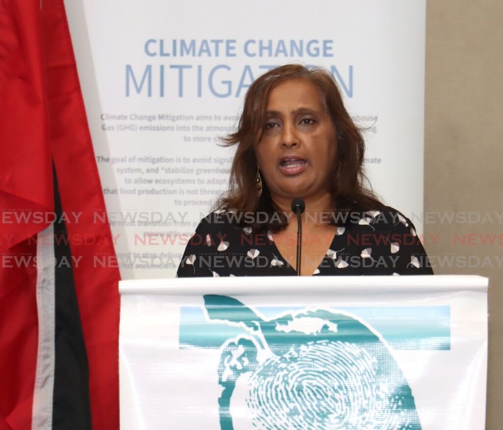 Chairman of the Environmental Management Authority Nadra Nathai-Gyan, gives remarks at the launch of the National Transparency System (NTS) at the Hilton Trinidad, Port of Spain on July 30. - Photo by Faith Ayoung