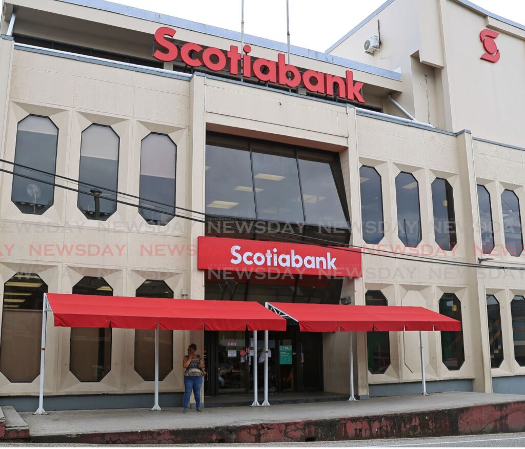 The closed Scotiabank branch on High Street, San Fernando on July 29. - Photo by Venessa Mohammed