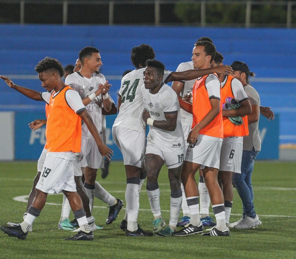 Club Atletico Pantoja's players celebrate following their win over Defence Force in the CFU Club Shield in Curacao on July 27. - Photo courtesy CFU Official.   