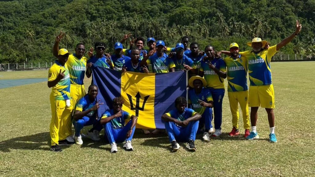 Barbados celebrate after clinching the Cricket West Indies Rising Stars Men's Under-19 50-over Championship in St Vincent on July 30. - Photo courtesy Windies Cricket.  